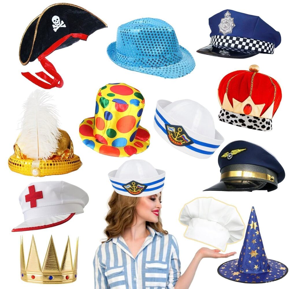 9109 10 Assorted Funny Costume Hats, Crazy Party Hats, Silly Hats
